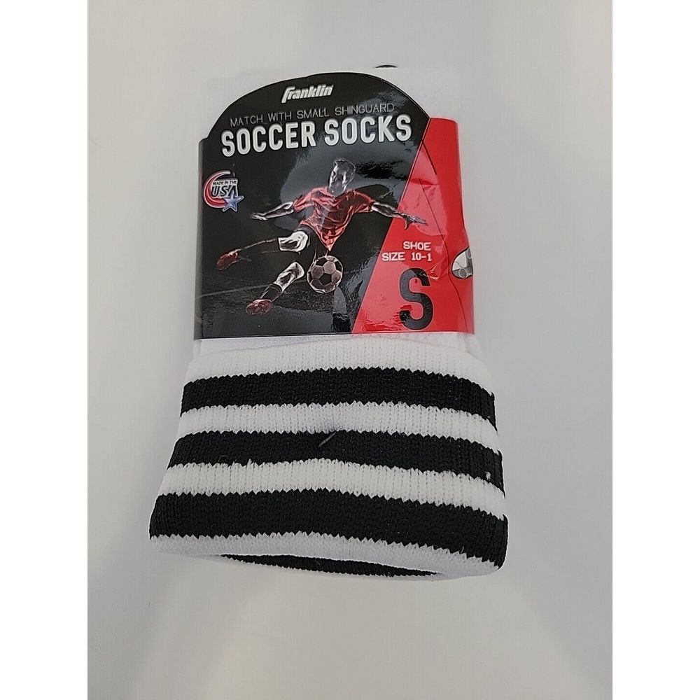 Franklin Soccer Socks White w/ Black Stripes Small Youth Size 10-1 NWT